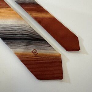 Pierre Cardin Striped Polyester Tie Rust Brown Skinny Mens Necktie VTG Office